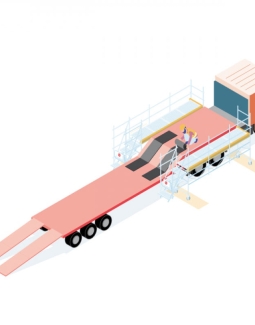 Tapis qui aident à monter les engins sur un porte-engins